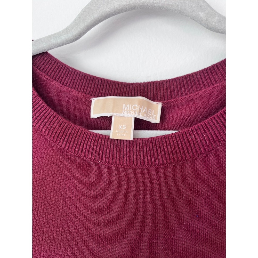 MICHAEL KORS Burgundy Ribbed Knit Tie Sleeve Sweater Women's XS - Picture 3 of 5